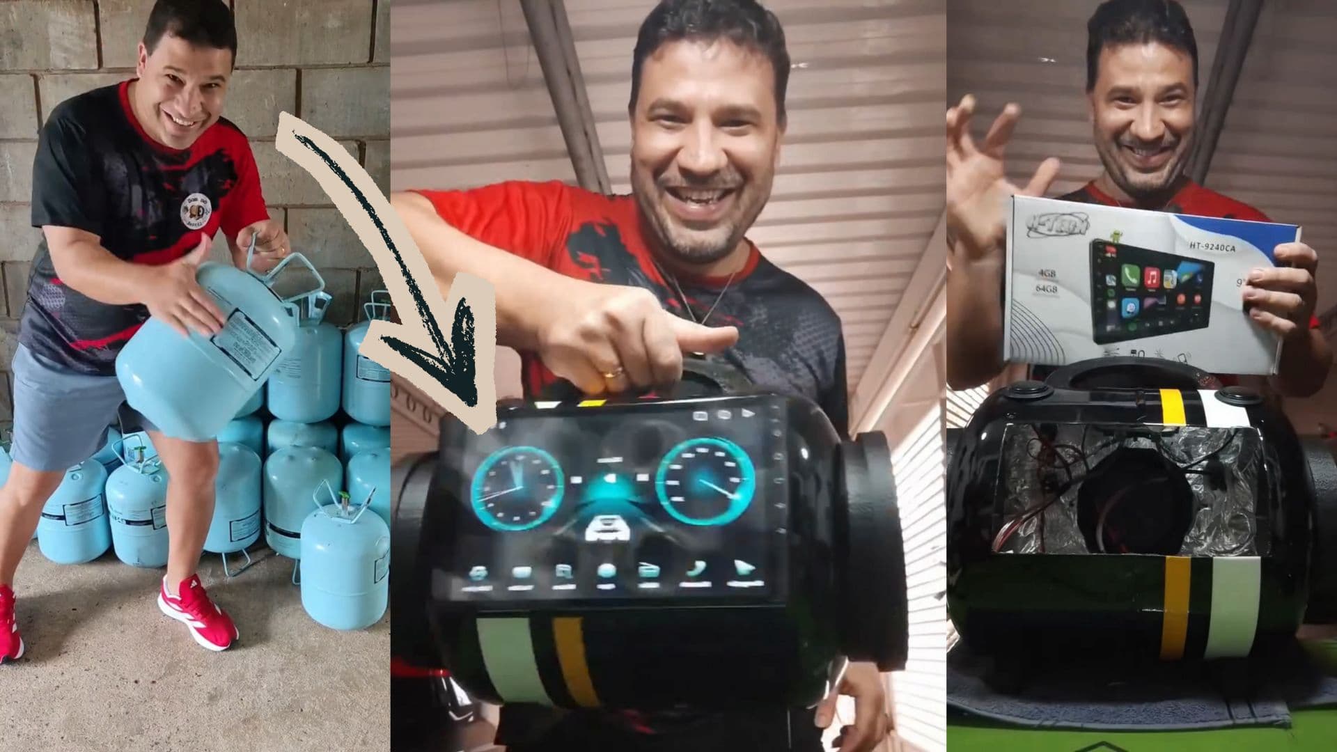 Ele transformou botijões vazios em uma central multimídia de luxo