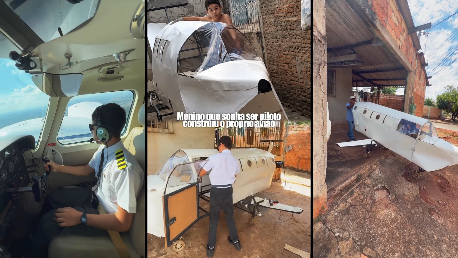 Menino de 12 anos constrói avião com sucata e realiza sonho de voar de verdade em Goiás