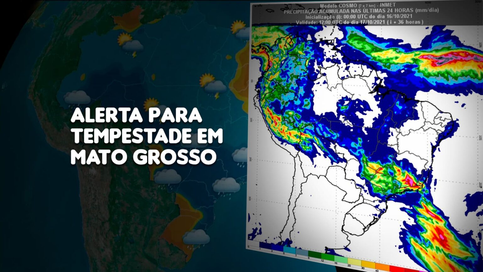 INMET alerta sobre tempestade, ventos fortes e granizo para 73 municípios em MT