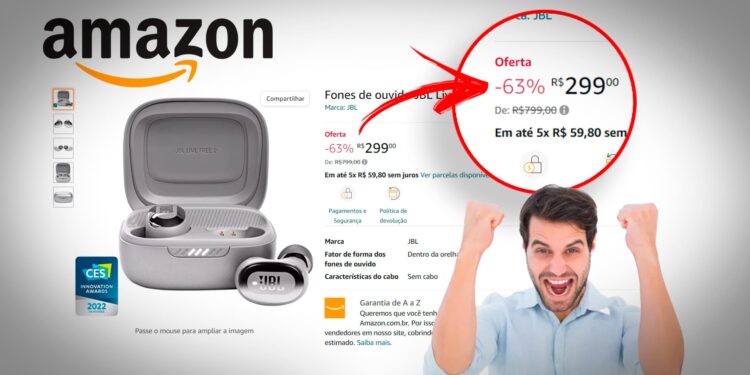 Só hoje! Amazon Brasil dá desconto de 63% nos Fones de ouvido JBL Live Free 2
